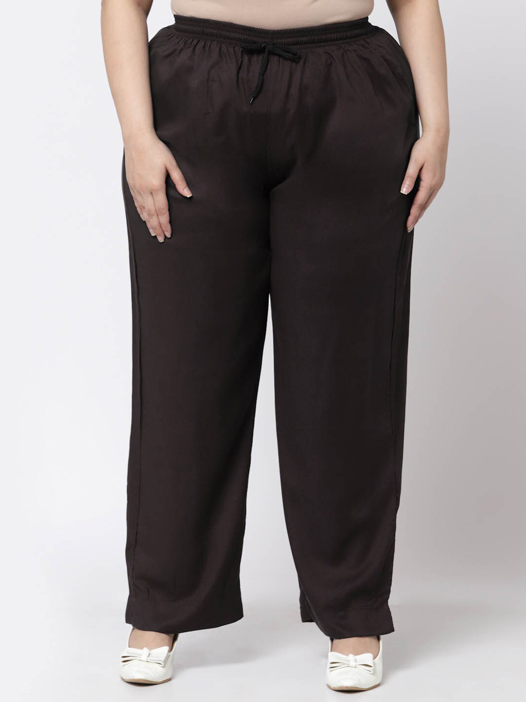 

KLOTTHE Plus Size Women Brown Solid Palazzos