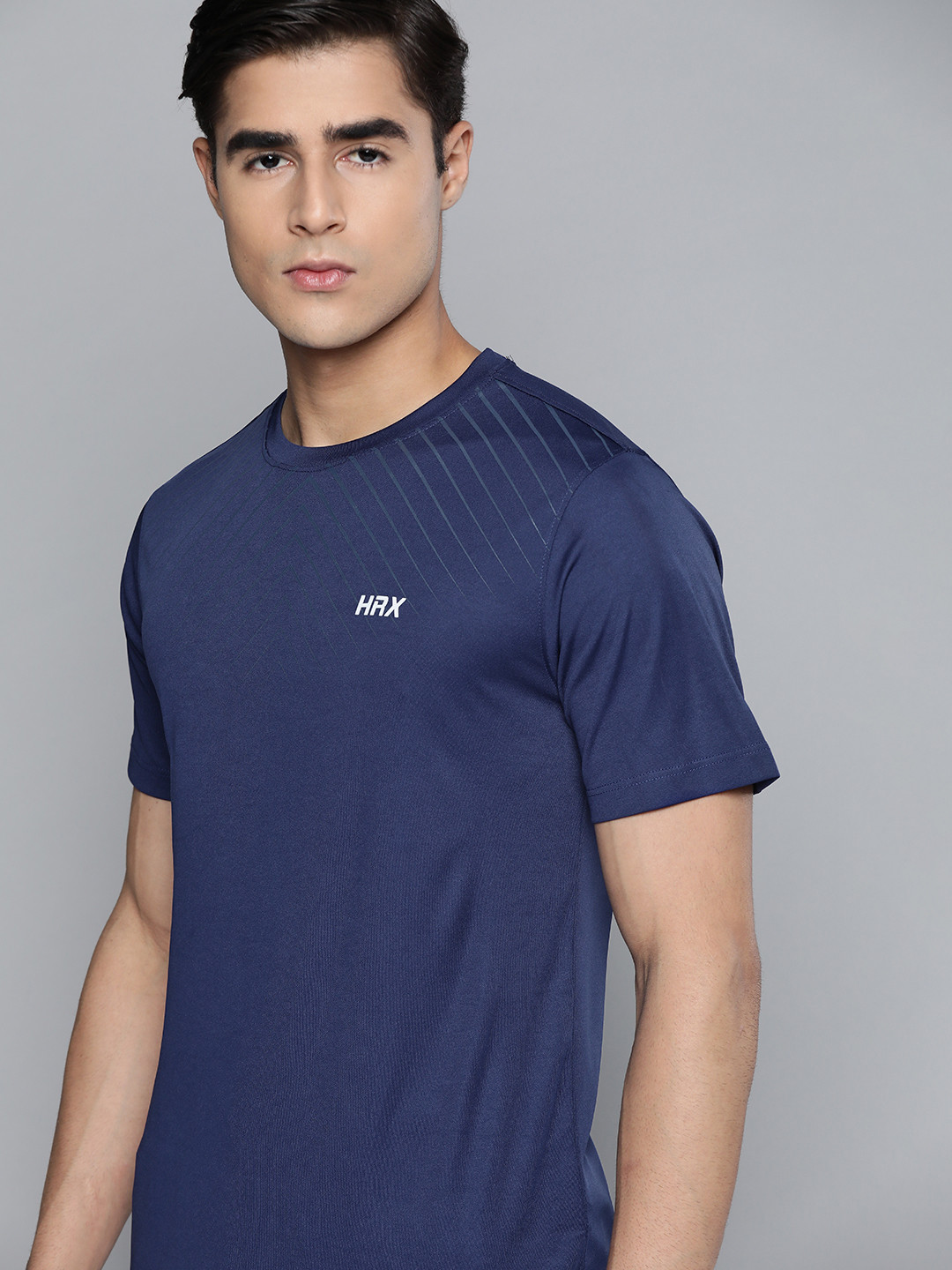 

HRX By Hrithik Roshan Training Men BLUE BEAST Rapid-Dry geometric T-shirt, Navy blue