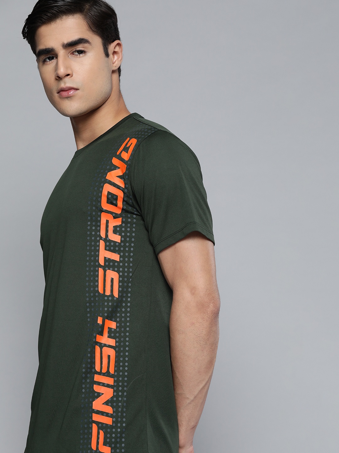 

HRX By Hrithik Roshan Training Men Kombu Green Rapid-Dry Typography T-shirt, Olive