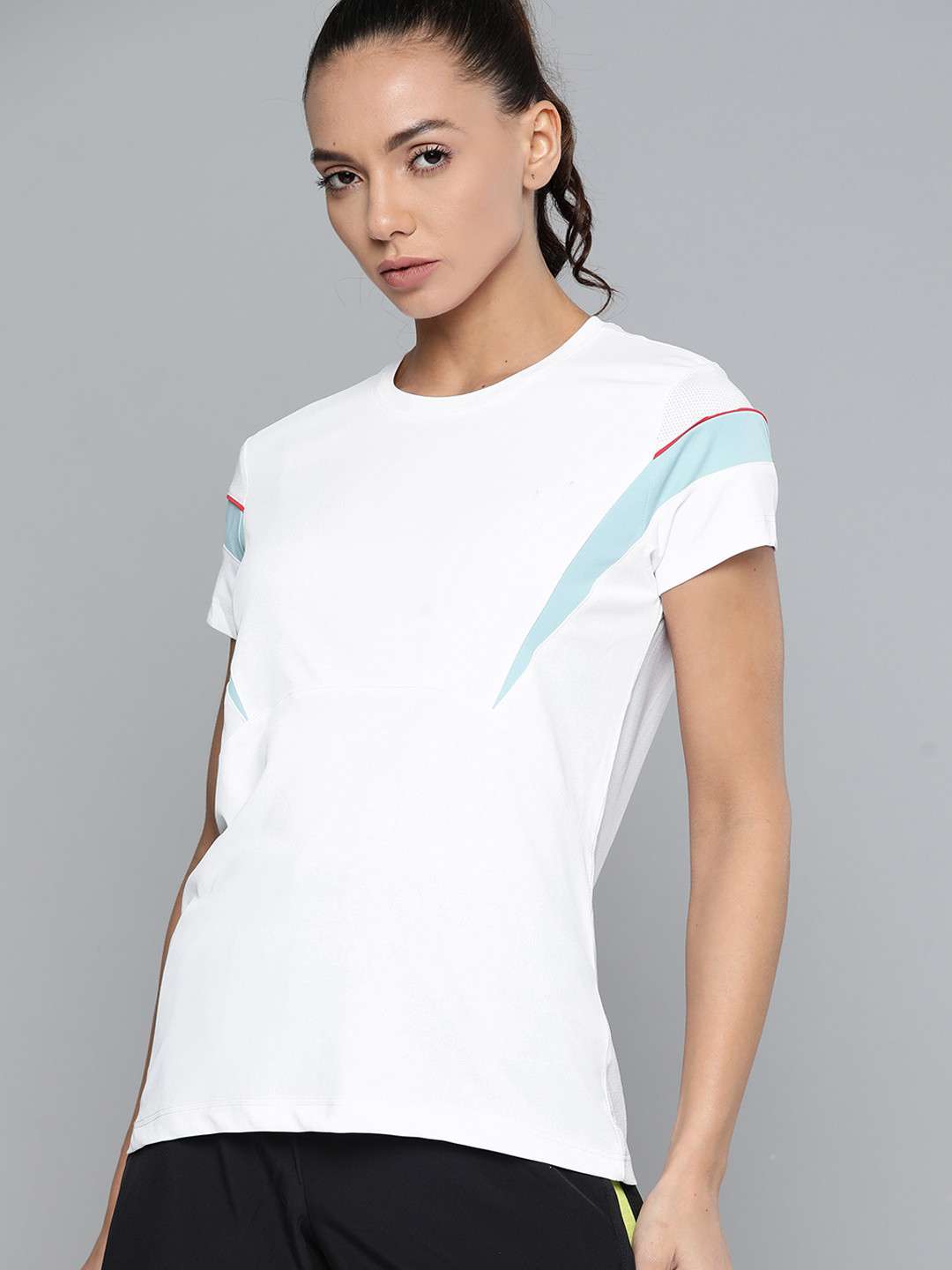 

HRX By Hrithik Roshan Racketsport Women Optic White Rapid-Dry Colourblock Tshirt
