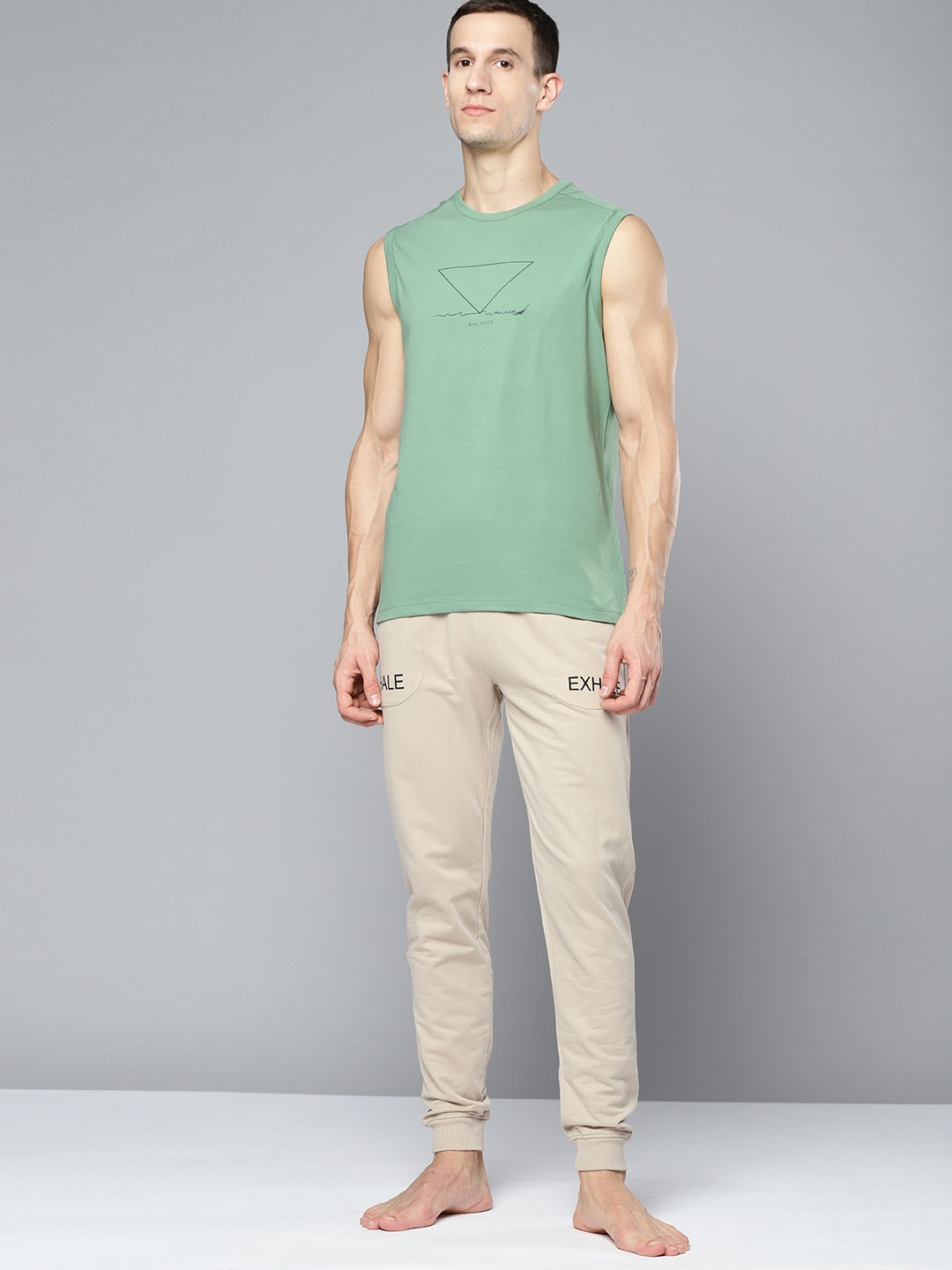 

HRX By Hrithik Roshan Yoga Men Jade Organic Cotton Typography Tshirts, Green