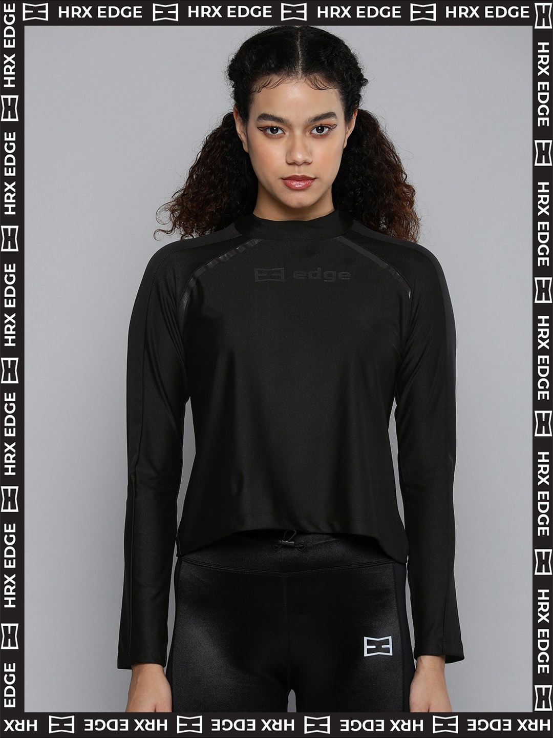 

HRX by Hrithik Roshan Women Black Printed Rapid Dry technology High Neck T-shirt