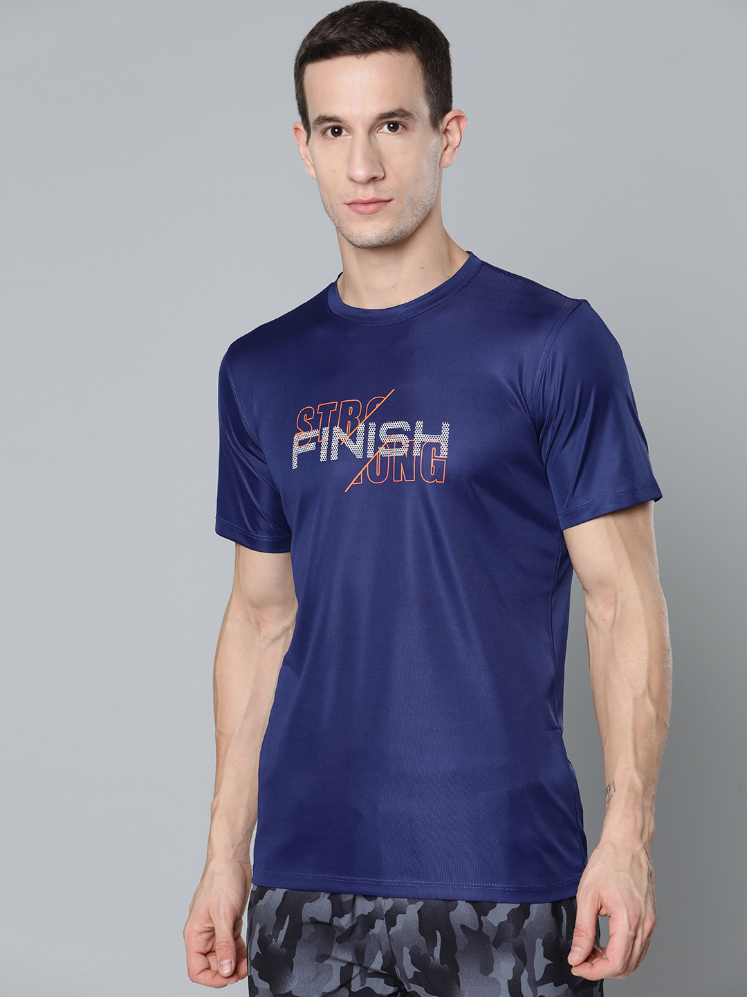 

HRX By Hrithik Roshan Training Men ESTATE BLUE Rapid-Dry Typography Tshirts, Navy blue