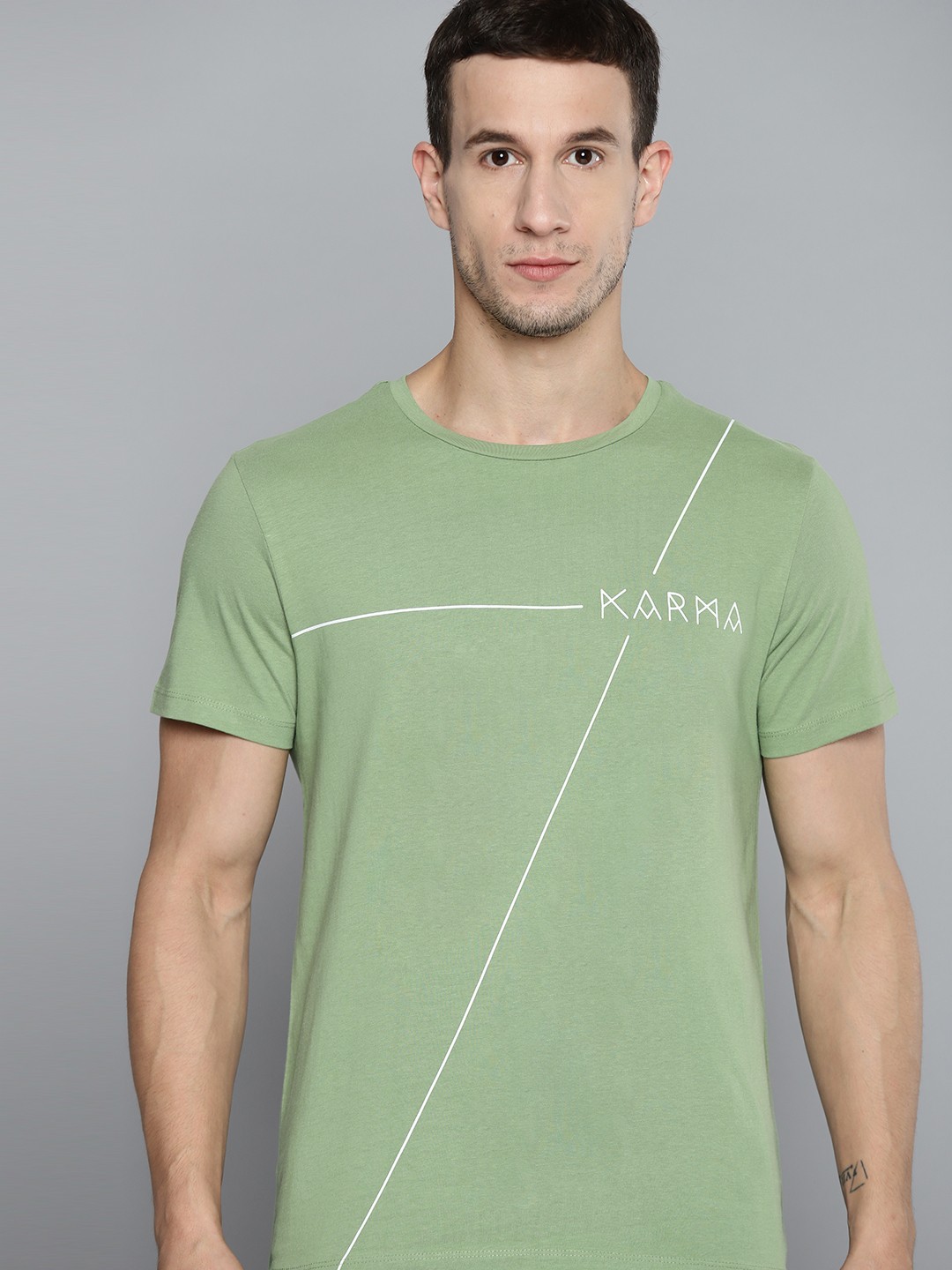 

HRX By Hrithik Roshan Yoga Men Jade Pure Cotton Typography Printed Tshirts, Green