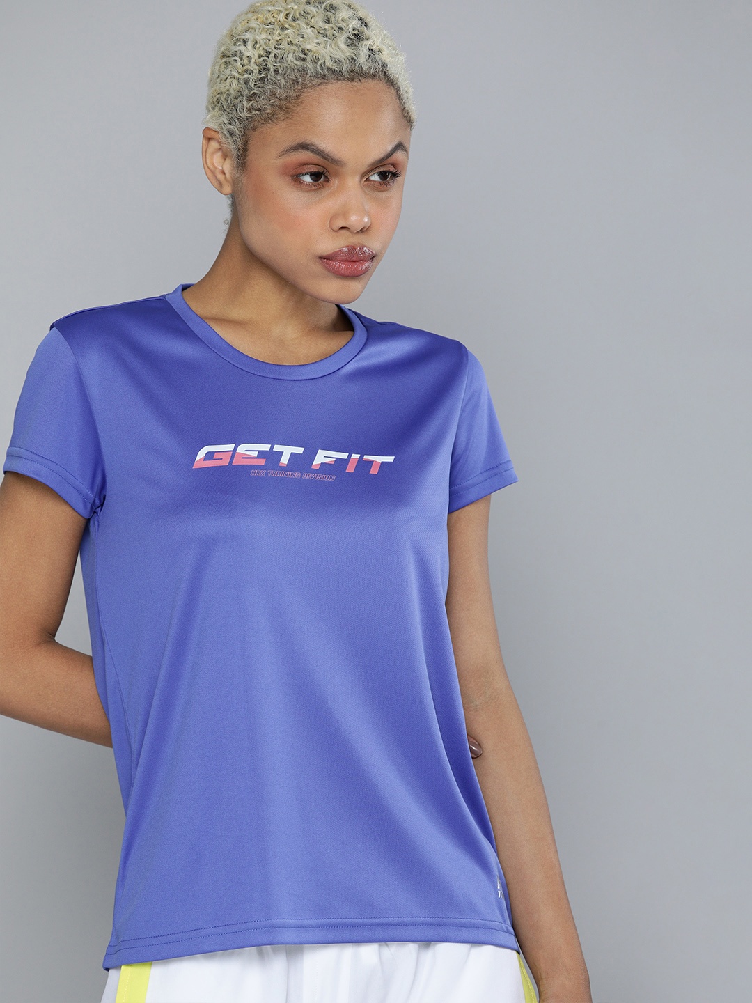 

HRX By Hrithik Roshan Training Women SATIN SKY Rapid-Dry Brand Carrier Tshirts, Blue