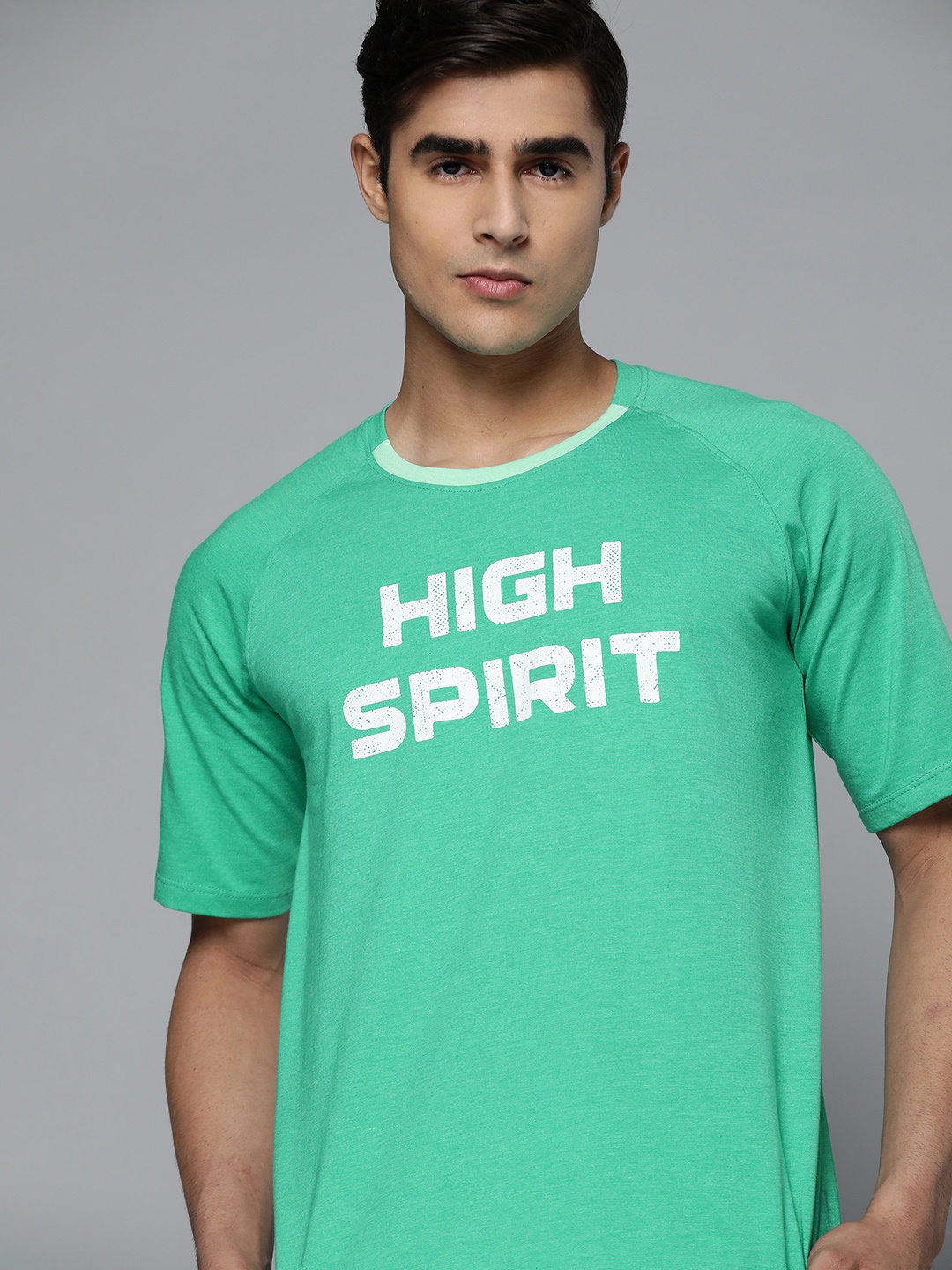 HRX by Hrithik Roshan Men Emerald Typography Print Bio-Wash Football T-shirt, Green