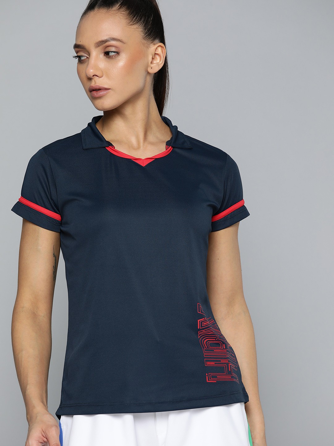 

HRX By Hrithik Roshan Racketsport Women Moonlit Ocean Rapid-Dry Brand Carrier Tshirts, Navy blue