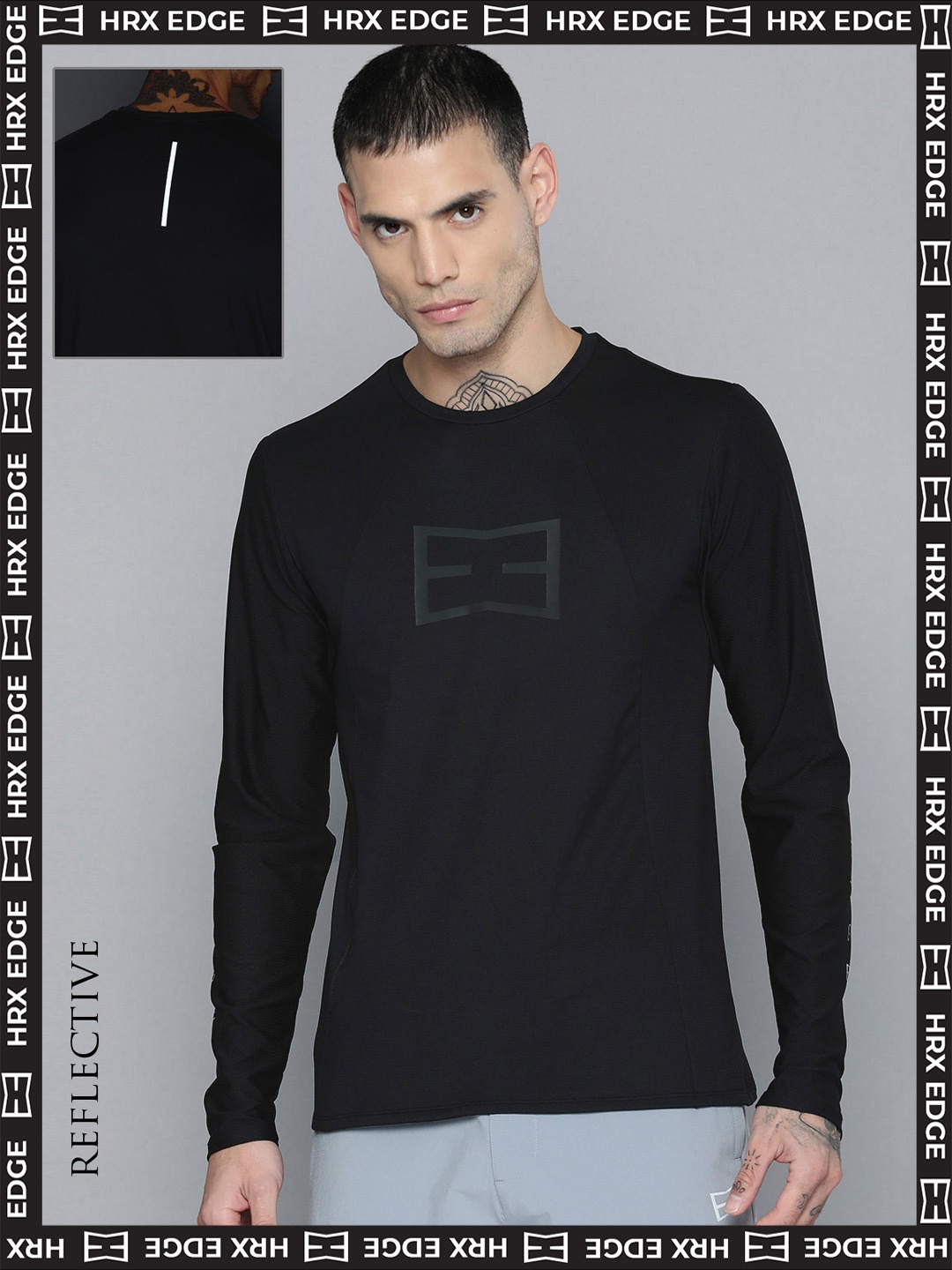 

HRX By Hrithik Roshan EDGE Men Black Rapid-Dry Colourblocked T-shirt