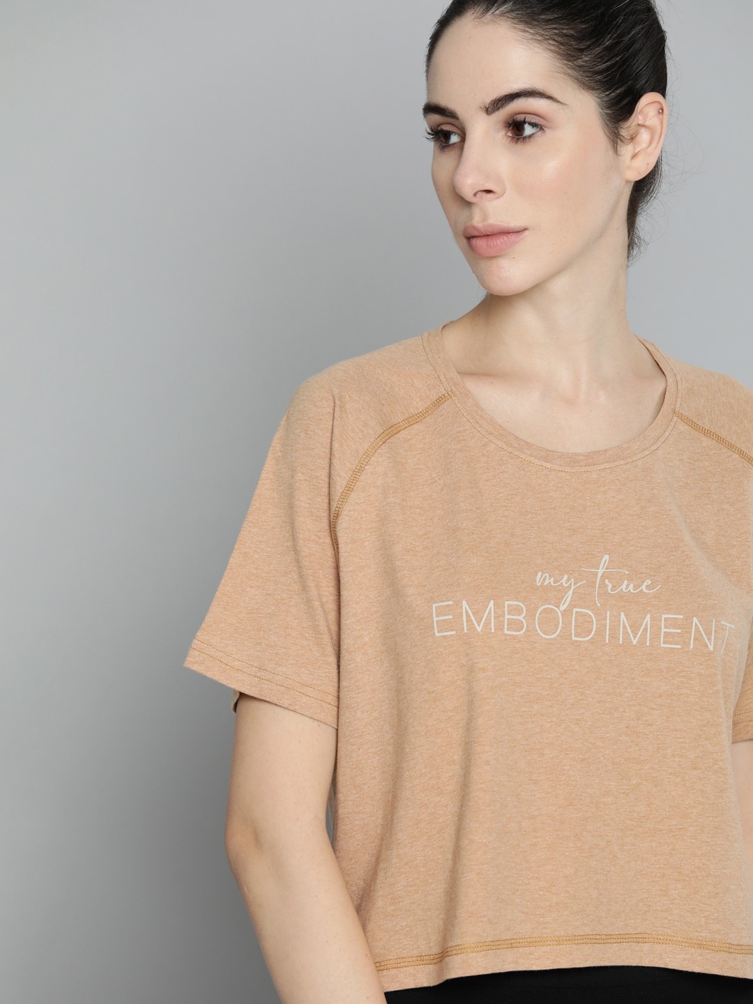 

HRX By Hrithik Roshan Yoga Women CORK Organic Cotton Typography Sustainable T-shirt, Khaki