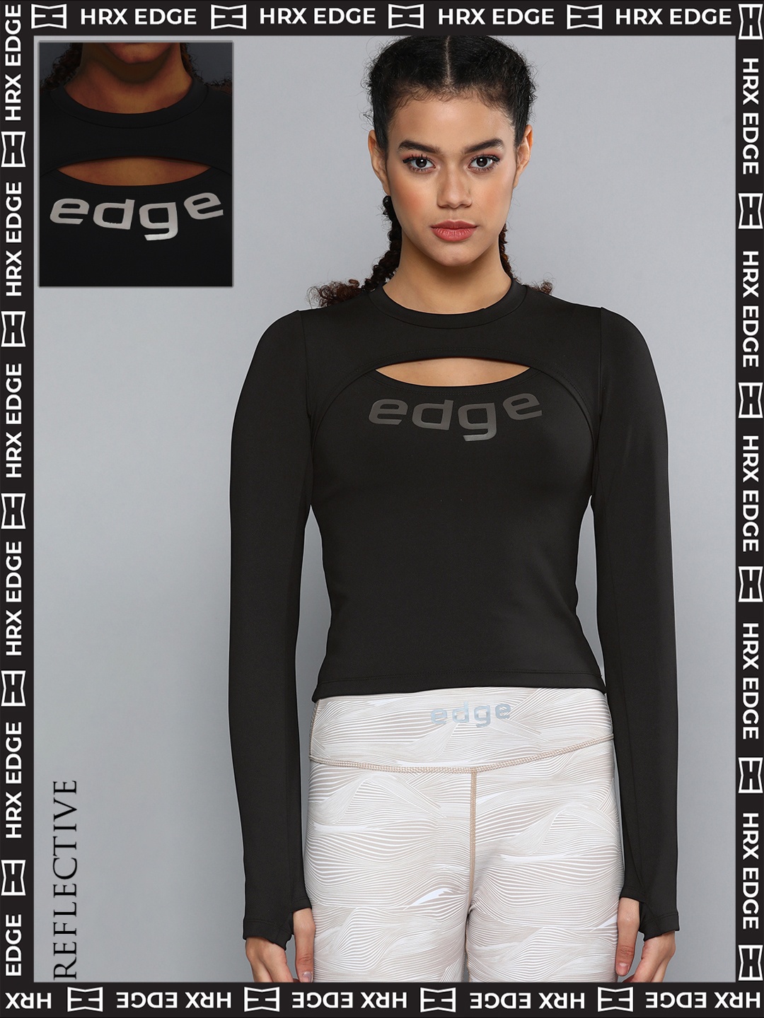 

HRX By Hrithik Roshan EDGE Women Jet Black Rapid-Dry Brand Carrier T-shirts