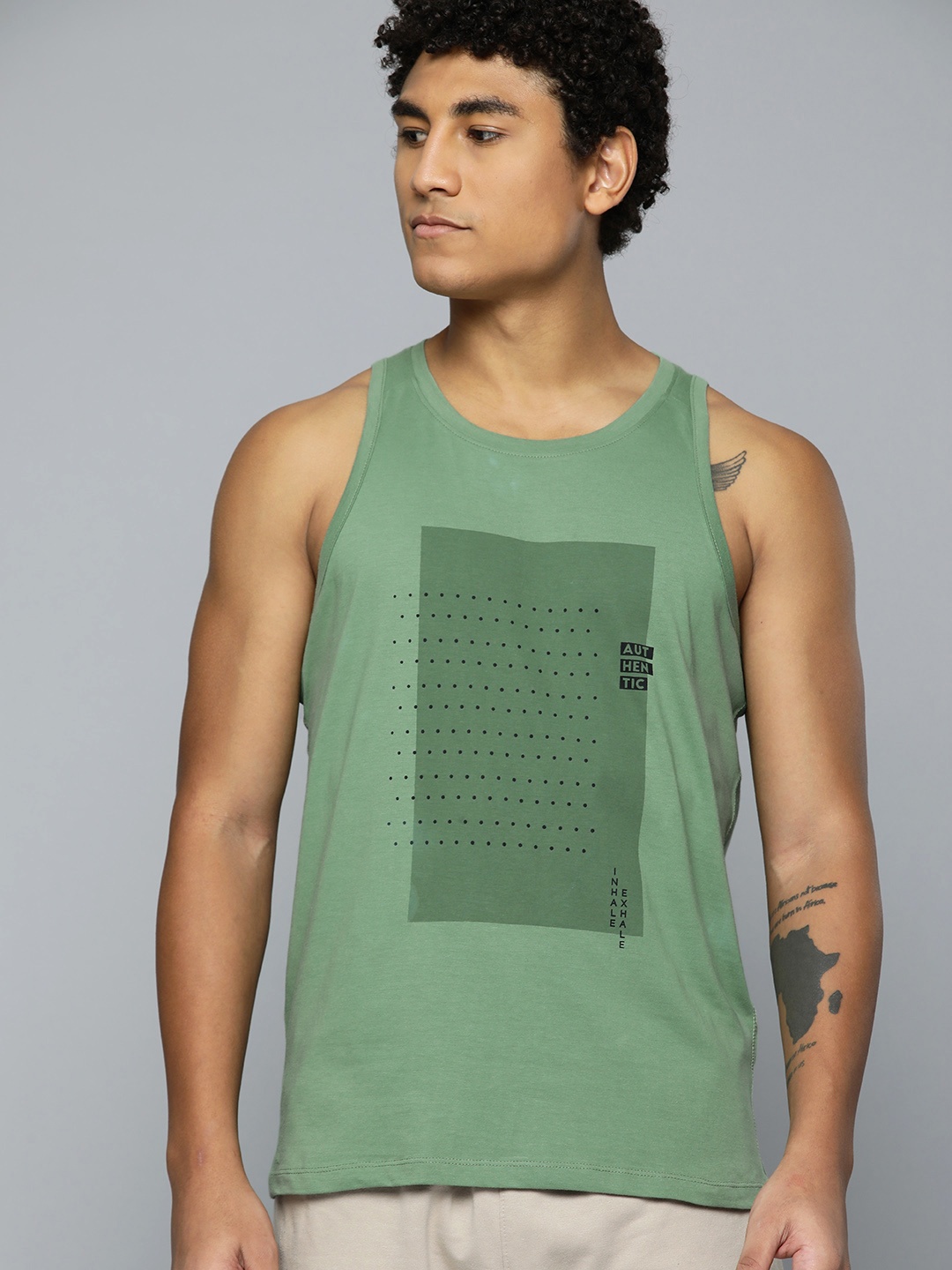 

HRX By Hrithik Roshan Yoga Men Jade Organic Cotton Geometric T-shirts, Green