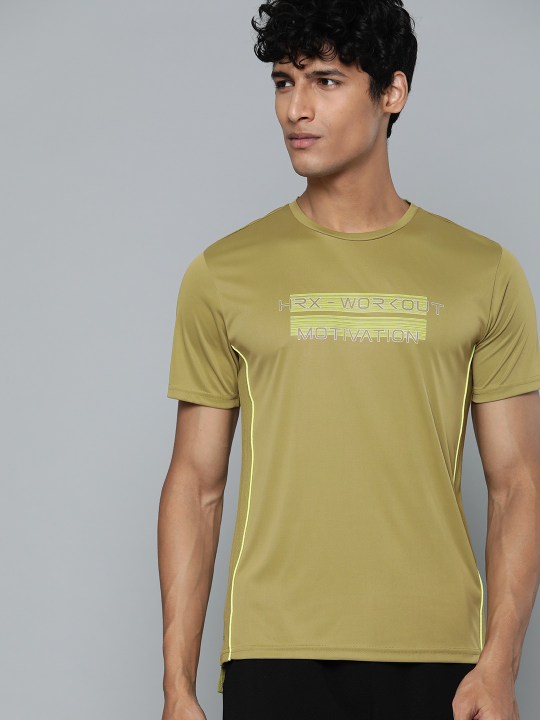 

HRX By Hrithik Roshan Training Men Olive Oil Rapid-Dry Typography Tshirts