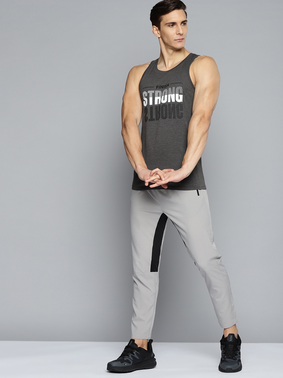 

HRX By Hrithik Roshan Training Men Anthra Mel Bio-Wash Typography Tshirts, Charcoal