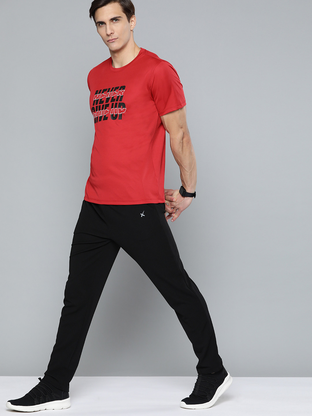 

HRX By Hrithik Roshan Men Formula Red Rapid-Dry Typography Training T-shirt