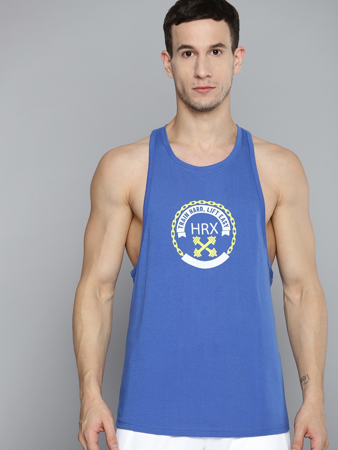 

HRX By Hrithik Roshan Training Men Satin Sky Bio-Wash Brand Carrier Tshirts, Blue