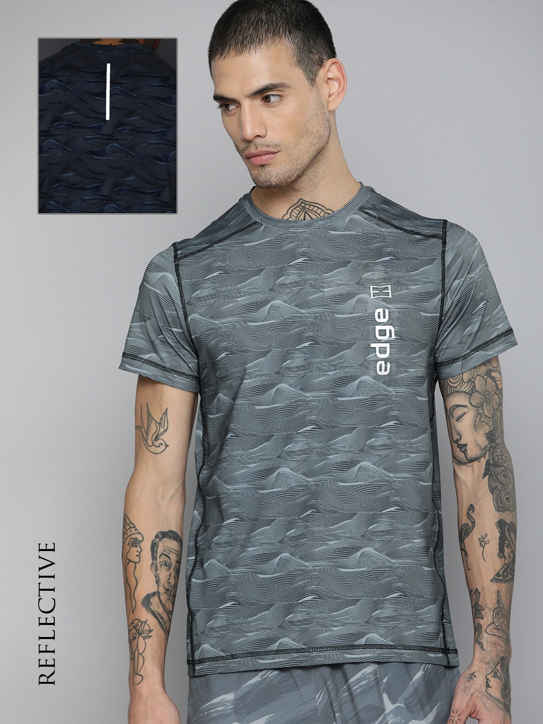 

HRX By Hrithik Roshan EDGE Men Printed Rapid-Dry AOP T-shirt, Grey