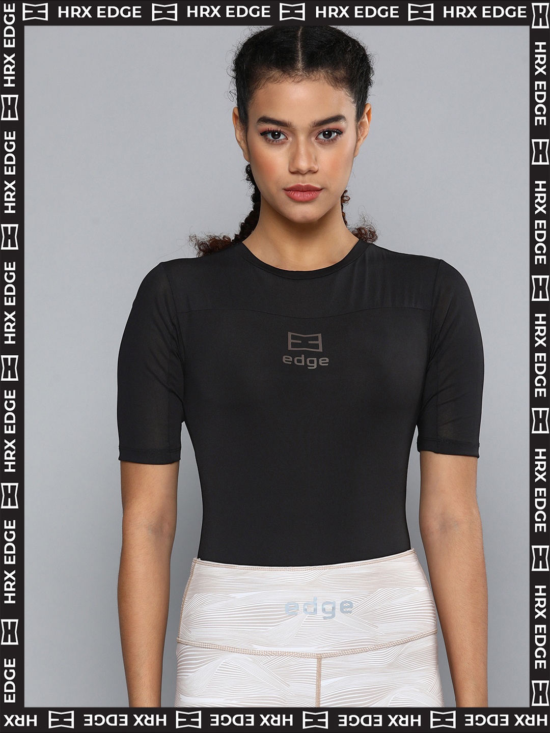 

HRX By Hrithik Roshan EDGE Women Jet Black Rapid-Dry Textured Bodysuit