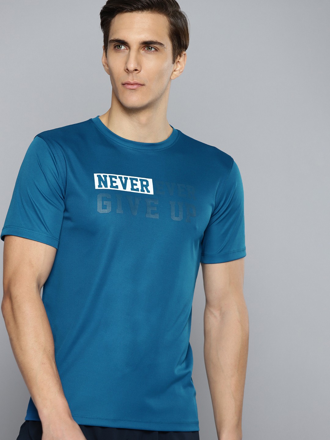 

HRX By Hrithik Roshan Training Men BLUE BEAST Rapid-Dry Typography Printed Tshirts