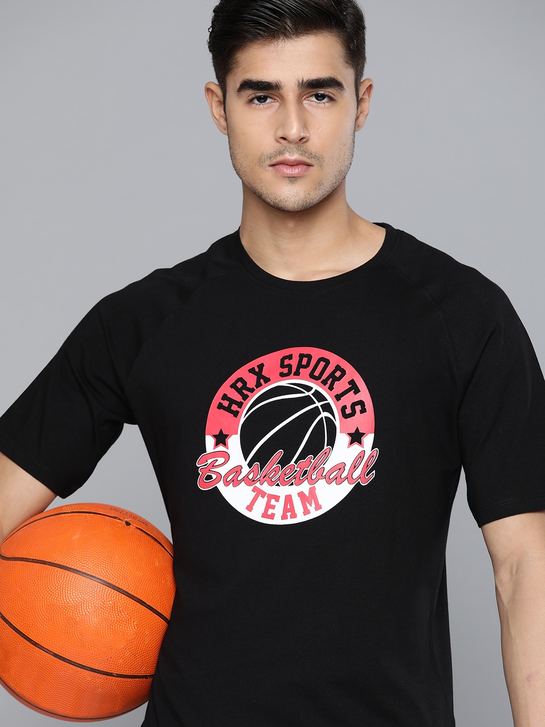 

HRX By Hrithik Roshan Basketball Men Jet Black Bio-Wash Typography Tshirt