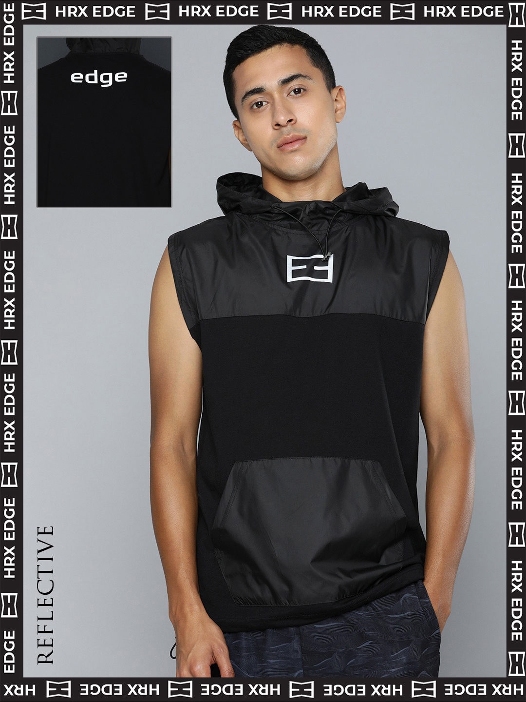 

HRX By Hrithik Roshan EDGE Bio-Wash Colourblocked Pure Supima Cotton T-shirt, Black