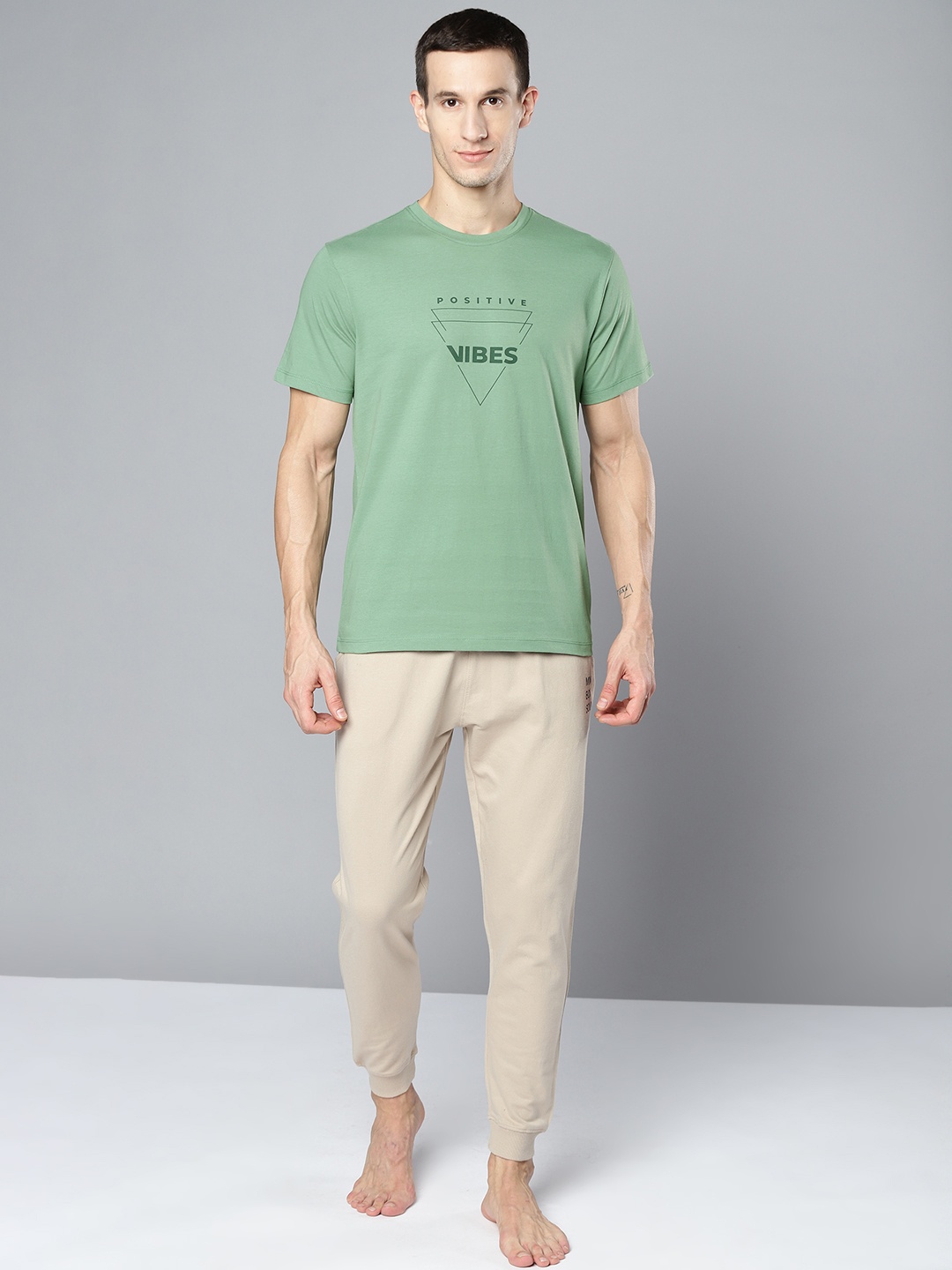 

HRX By Hrithik Roshan Yoga Men Jade Organic Cotton Typography Tshirts, Green