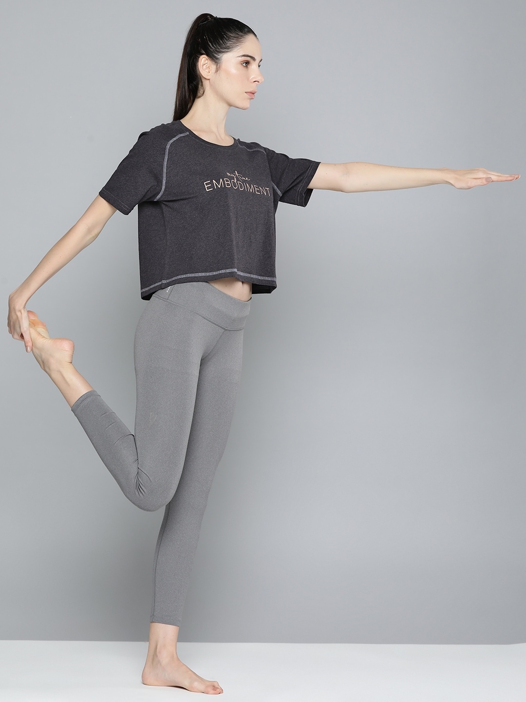 

HRX By Hrithik Roshan Yoga Women Slate Organic Cotton Typography Sustainable T-shirts, Champagne