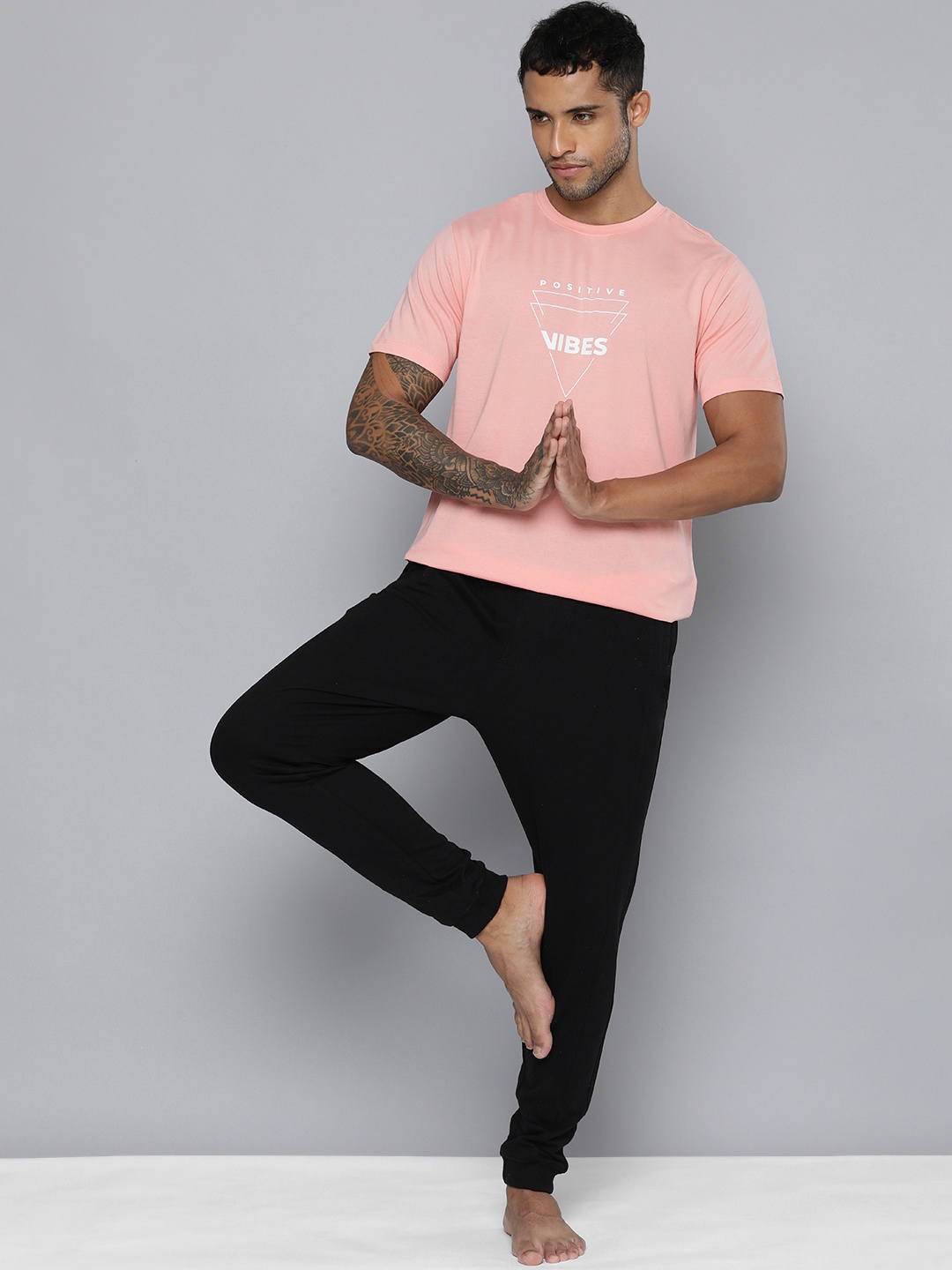 

HRX by Hrithik Roshan Men Pink Typography Printed Yoga Antimicrobial Slim Fit T-shirt