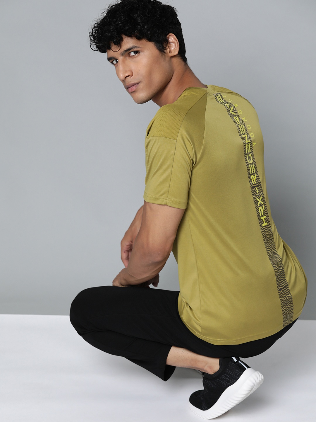

HRX By Hrithik Roshan Training Men Olive Oil Rapid-Dry Typography Tshirts
