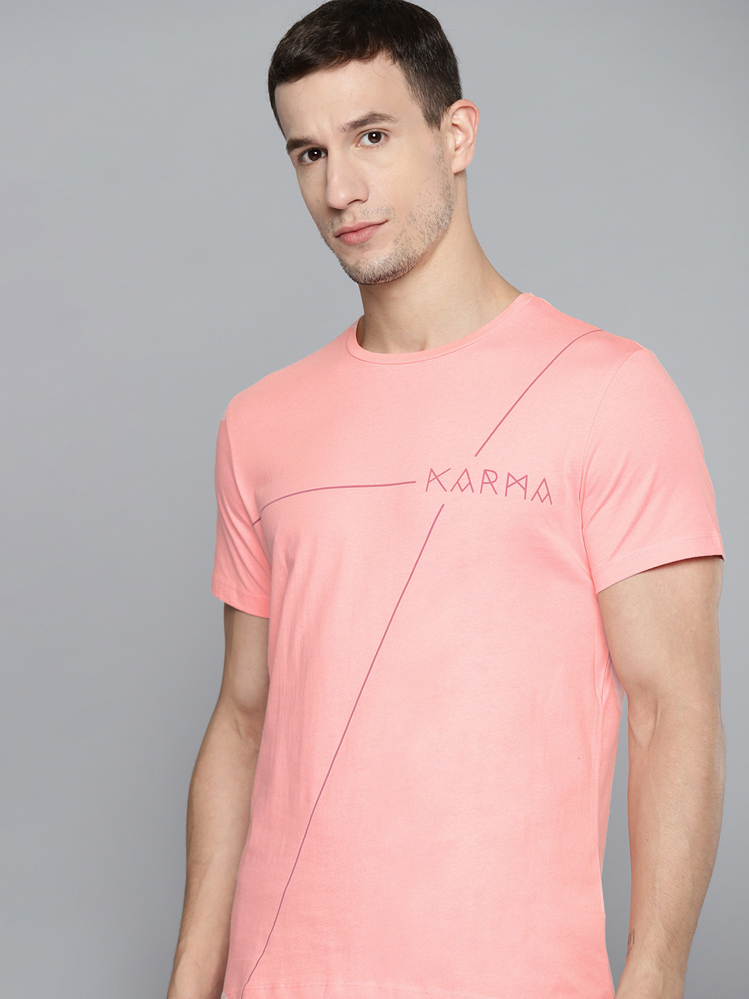 

HRX By Hrithik Roshan Yoga Men QUARTZ PINK Organic Cotton Geometric Sustainable Tshirts
