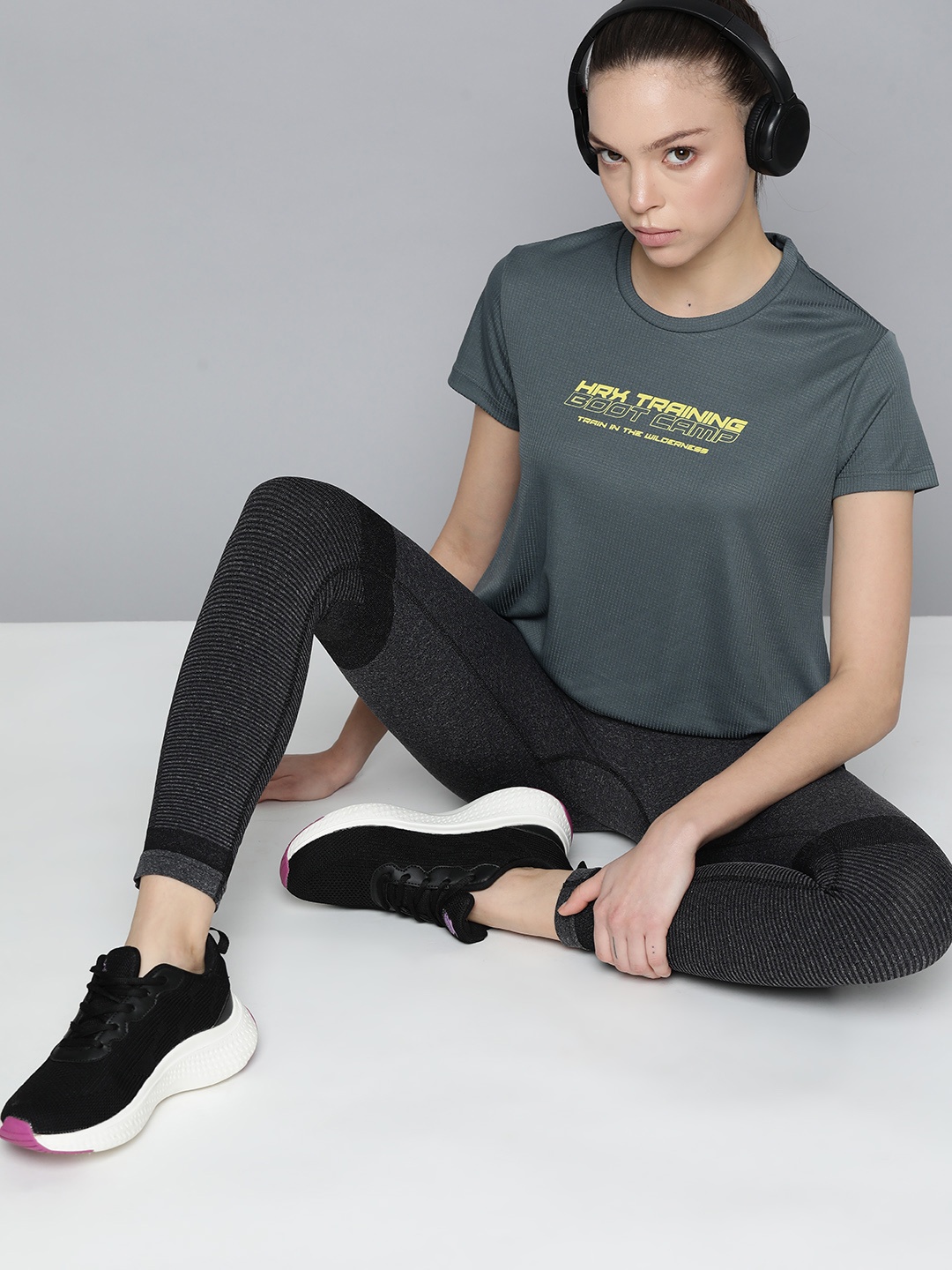 HRX By Hrithik Roshan Training Women Rapid-Dry Typography Tshirts, Charcoal