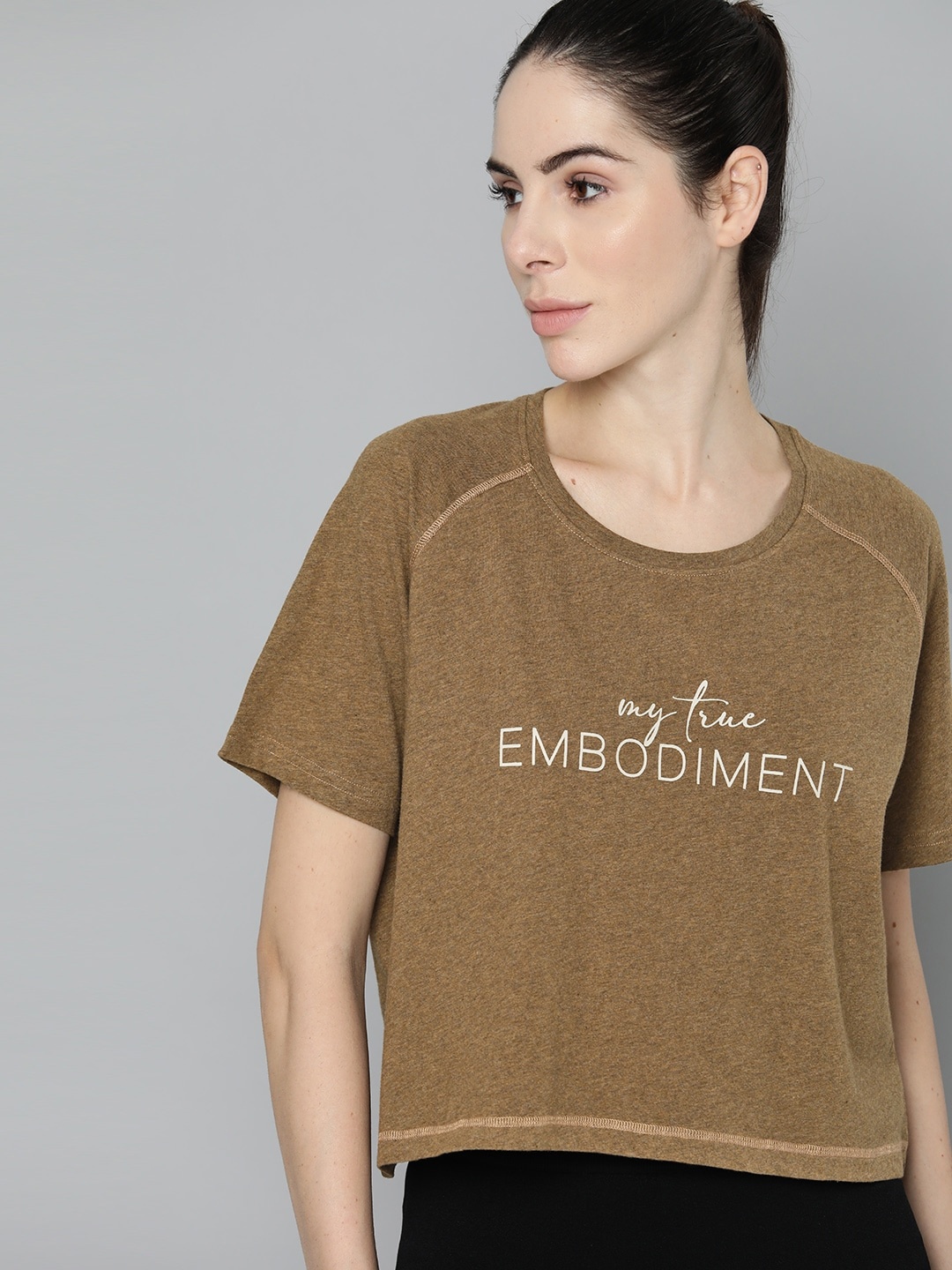 

HRX By Hrithik Roshan Yoga Women Coffee Liqueur Organic Cotton Typography Sustainable T-shirt, Brown