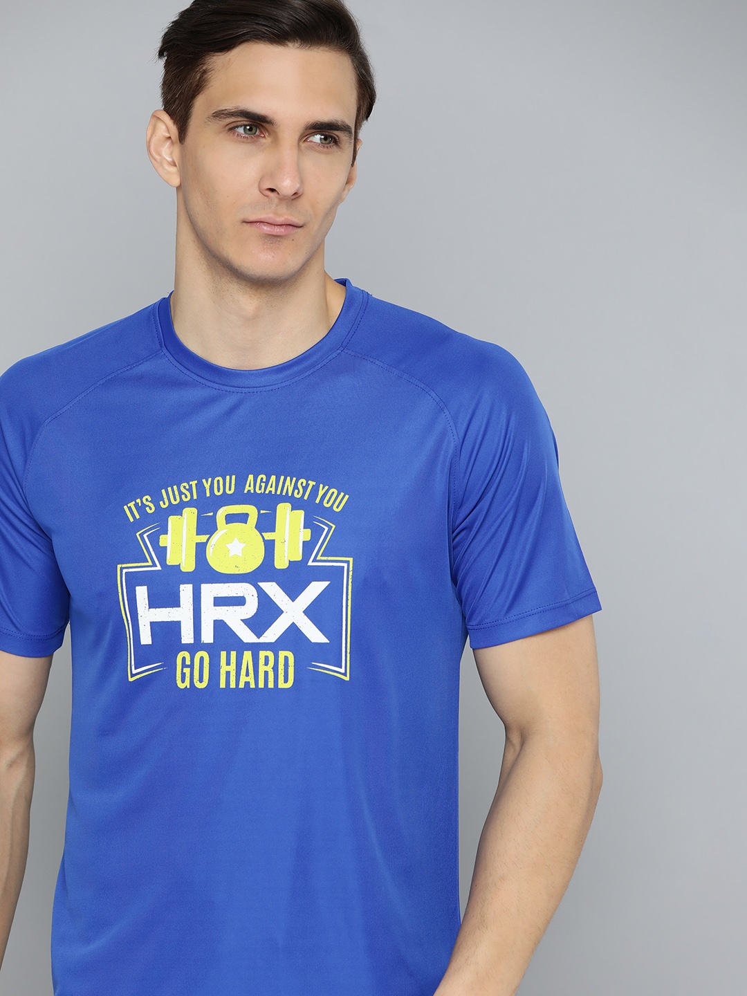 

HRX By Hrithik Roshan Training Men Satin Sky Rapid-Dry Brand Carrier Tshirts, Blue