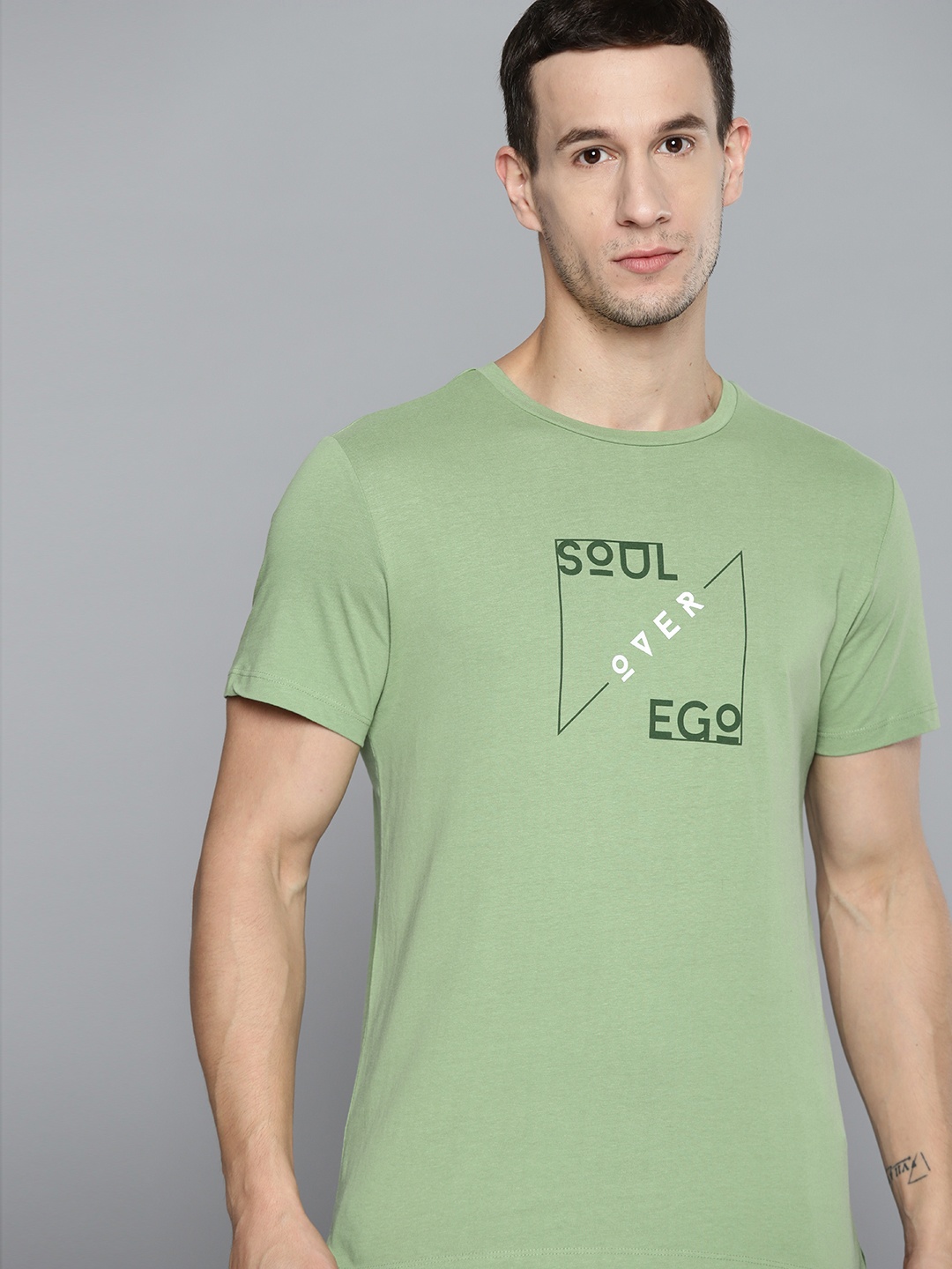 

HRX By Hrithik Roshan Yoga Men JADE Organic Cotton solid Sustainable Tshirts, Green