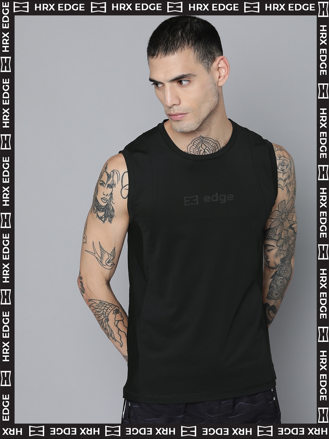 

HRX By Hrithik Roshan EDGE Men Black Rapid-Dry Colourblocked T-shirt