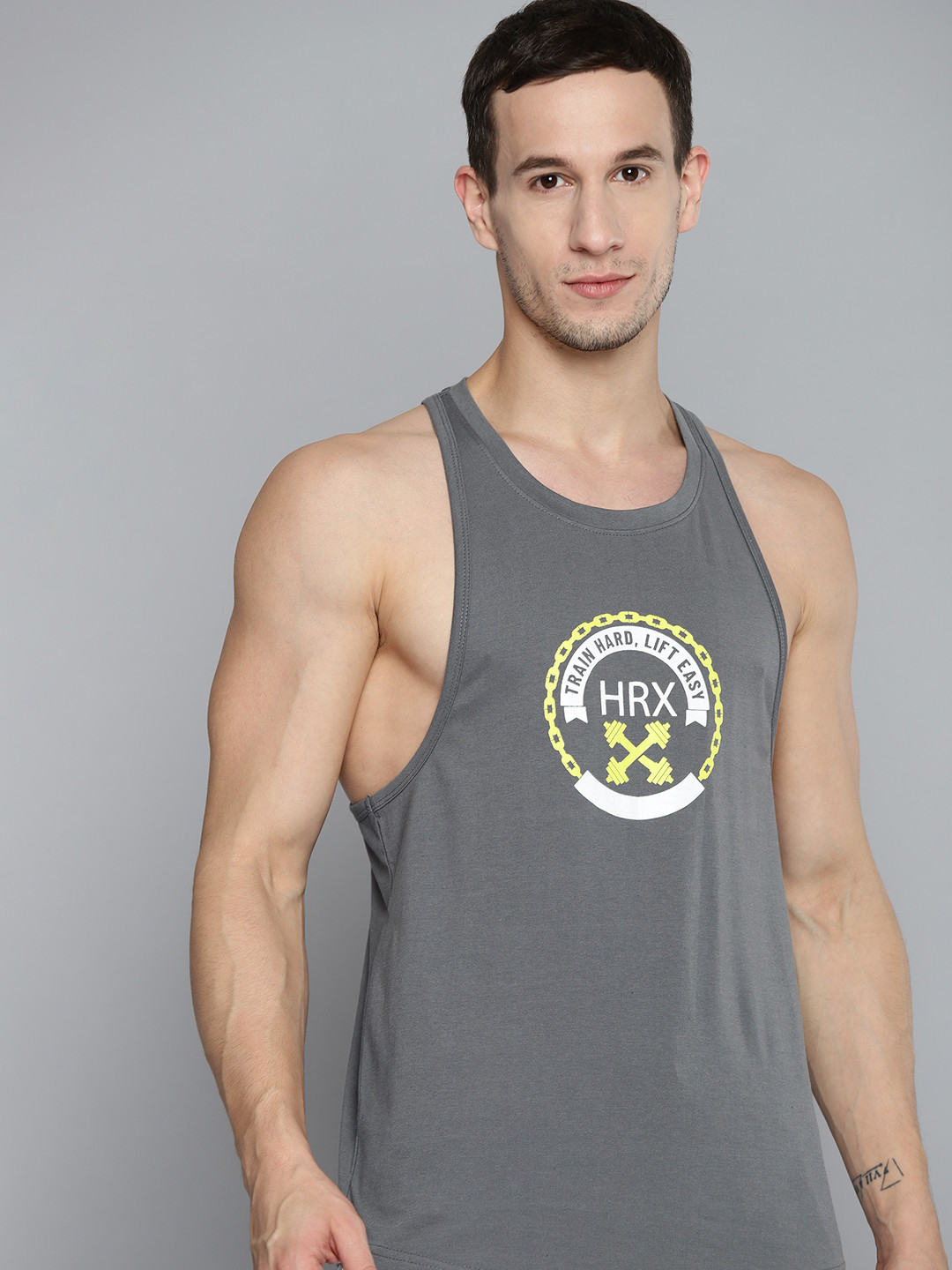 

HRX By Hrithik Roshan Training Men Pewter Bio-Wash Brand Carrier Tshirts, Grey