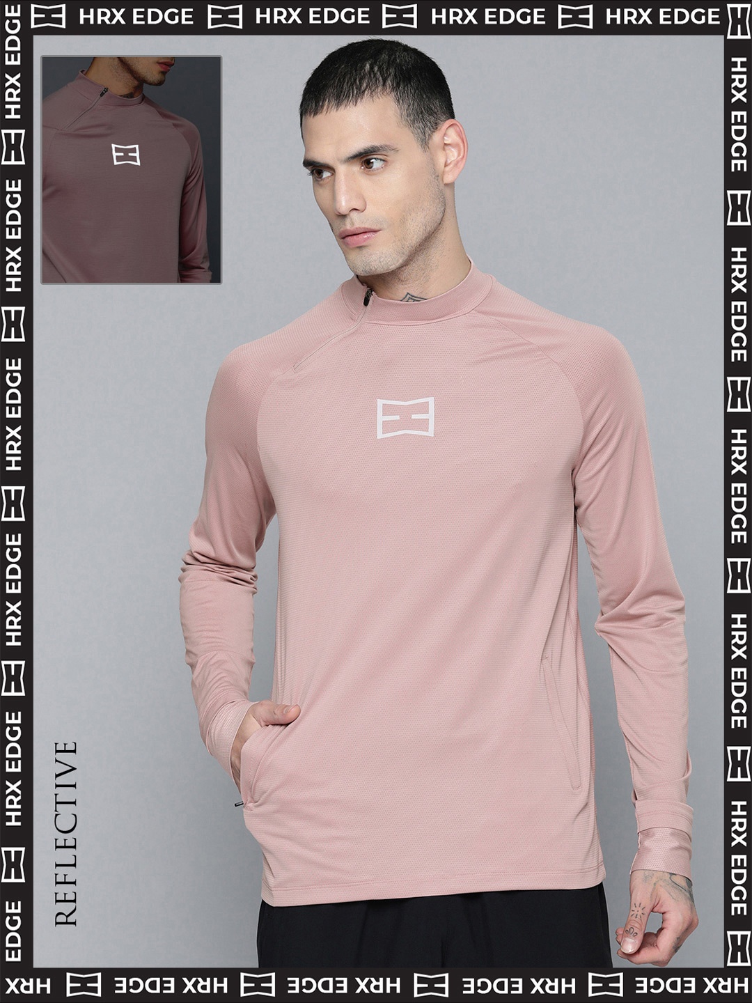 

HRX by Hrithik Roshan EDGE Men Mauve Rapid-Dry Solid T-shirt