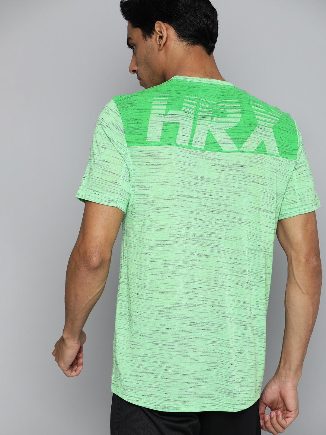 

HRX by Hrithik Roshan Men Green & Grey Slub Effect Rapid-Dry Running T-shirt