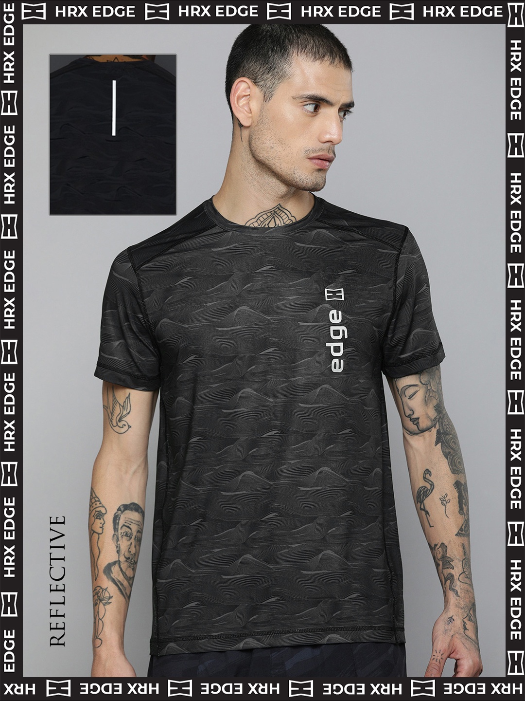 

HRX By Hrithik Roshan EDGE Men Printed Rapid-Dry AOP T-shirt, Black