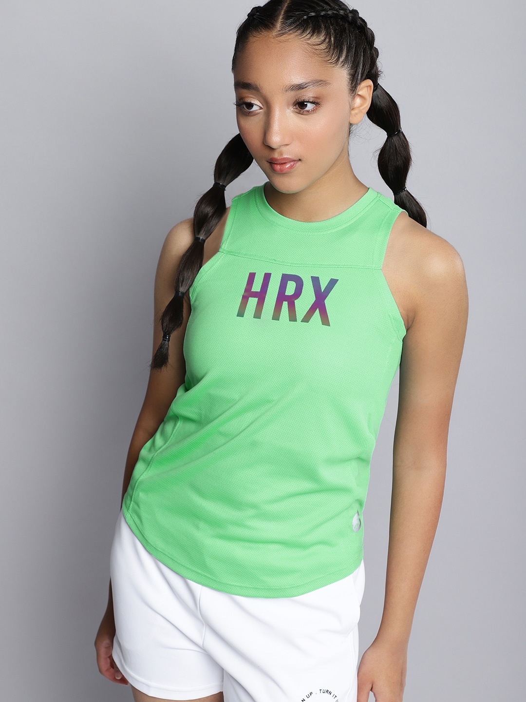 

HRX By Hrithik Roshan Girls Running Apple Mint Rapid-Dry Brand Carrier Tshirt, Green
