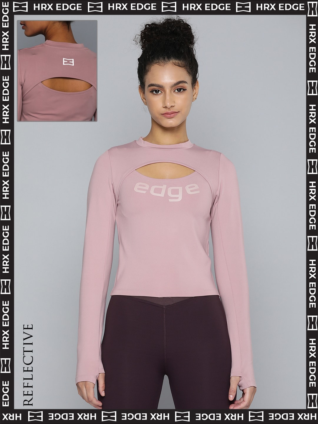 HRX By Hrithik Roshan EDGE Women Deauville Mauve Rapid-Dry Brand Carrier Tshirts