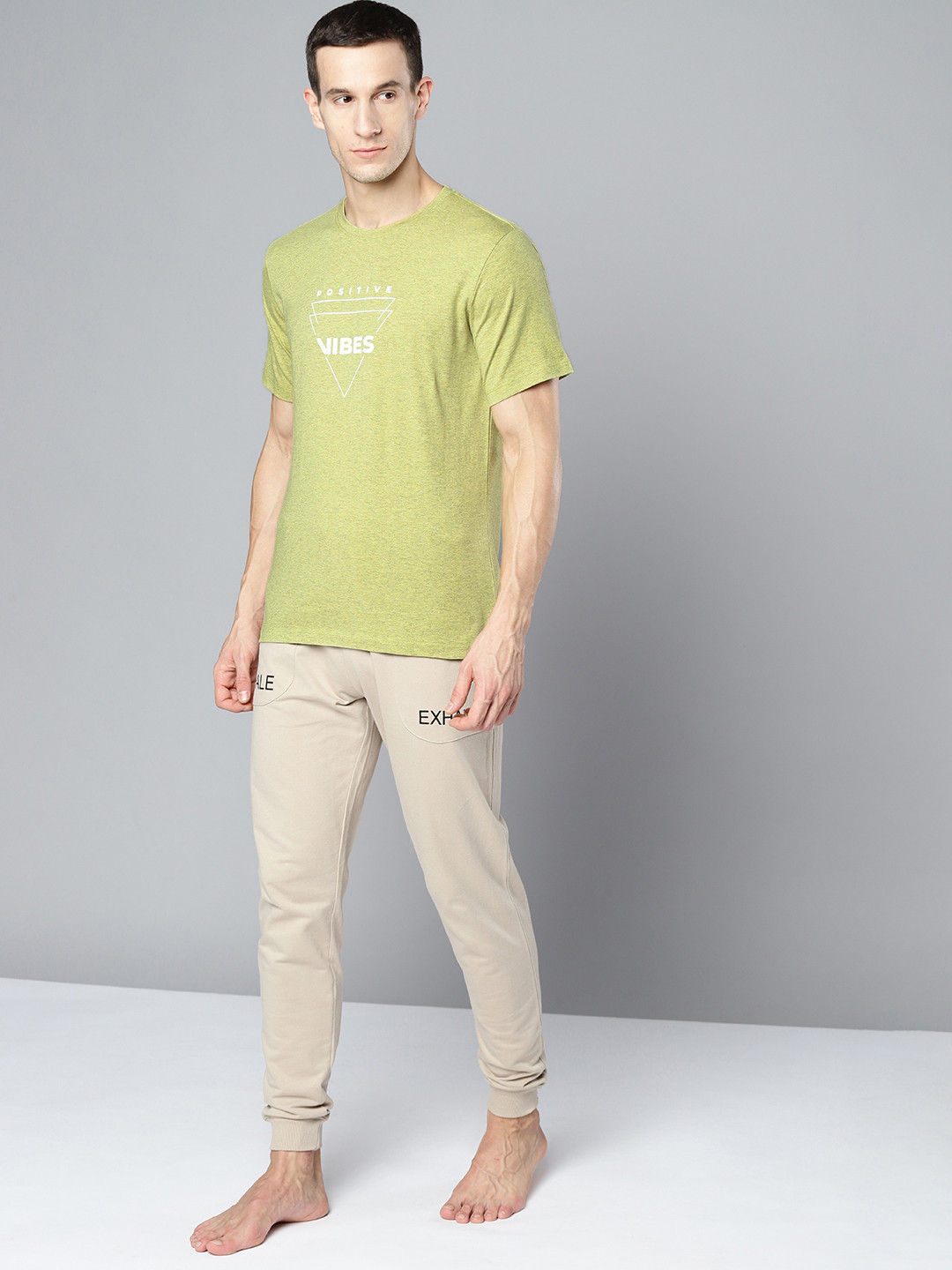 

HRX By Hrithik Roshan Yoga Men Lime Melange Organic Cotton Typography Tshirts, Lime green