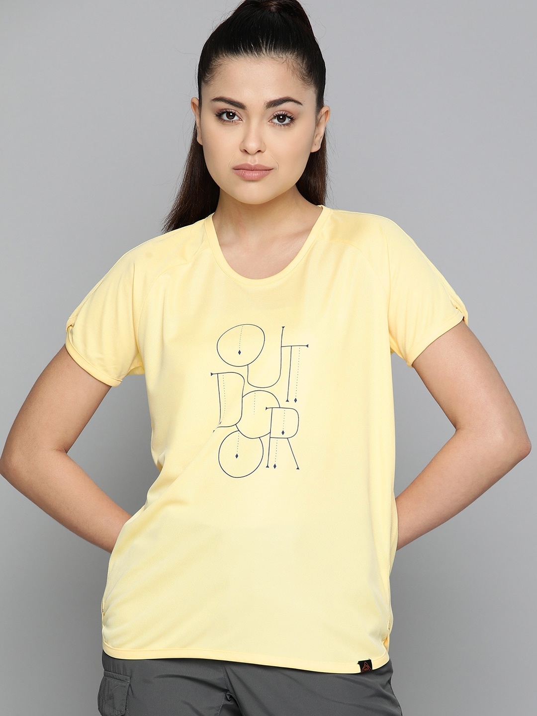 

HRX By Hrithik Roshan Outdoor Women Rapid-Dry Typography T-shirt, Yellow