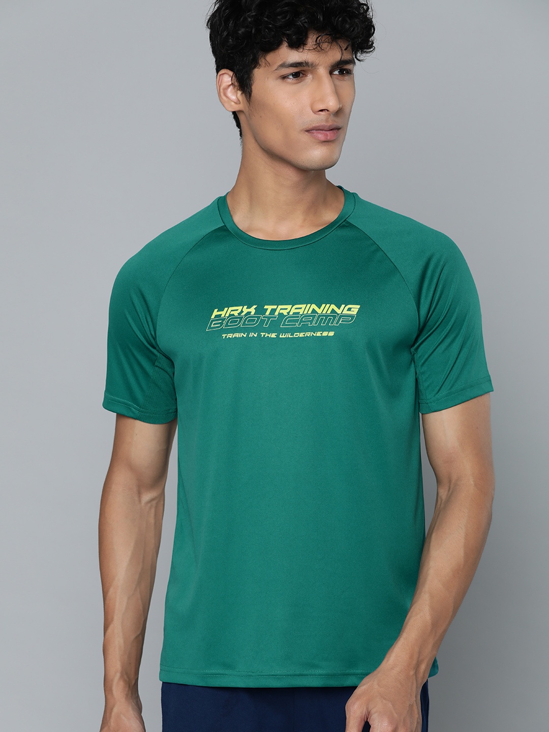 

HRX By Hrithik Roshan Training Men EVERGLADE MELANGE Rapid-Dry Typography Tshirts, Green