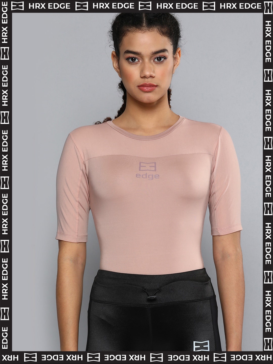 

HRX By Hrithik Roshan EDGE Women Deauville Mauve Rapid-Dry Textured T-shirts, Pink