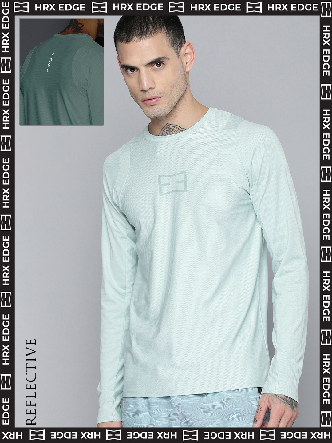

HRX By Hrithik Roshan EDGE Men Sea Green Rapid-Dry Colourblock Tshirts