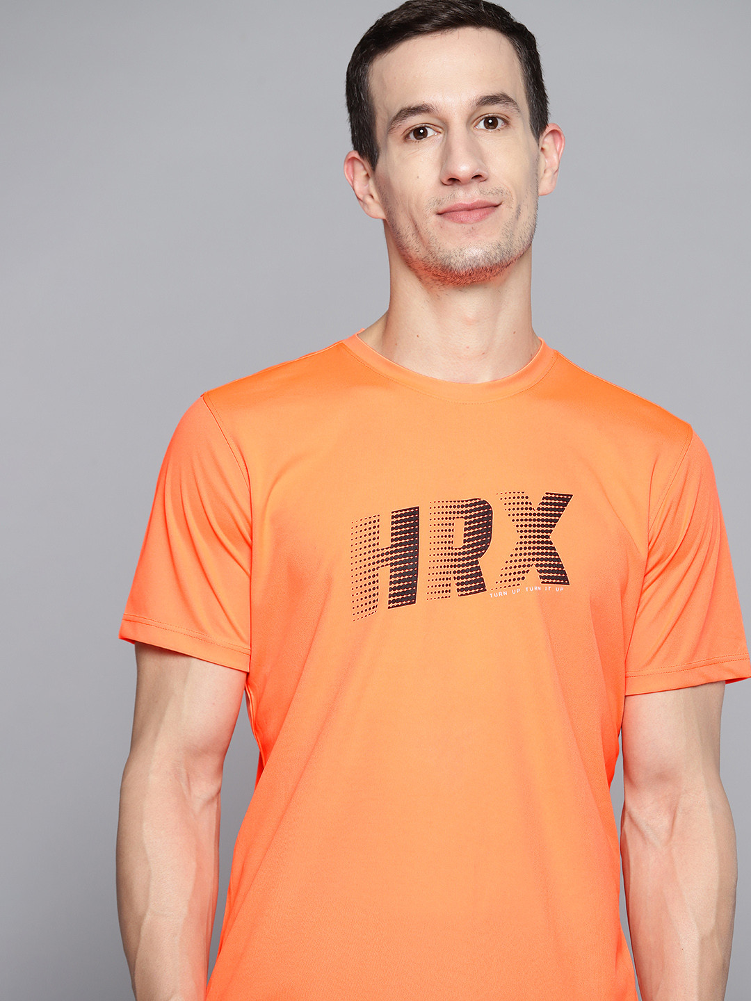 

HRX By Hrithik Roshan Training Men Neon Orange Rapid-Dry Brand Carrier Tshirts