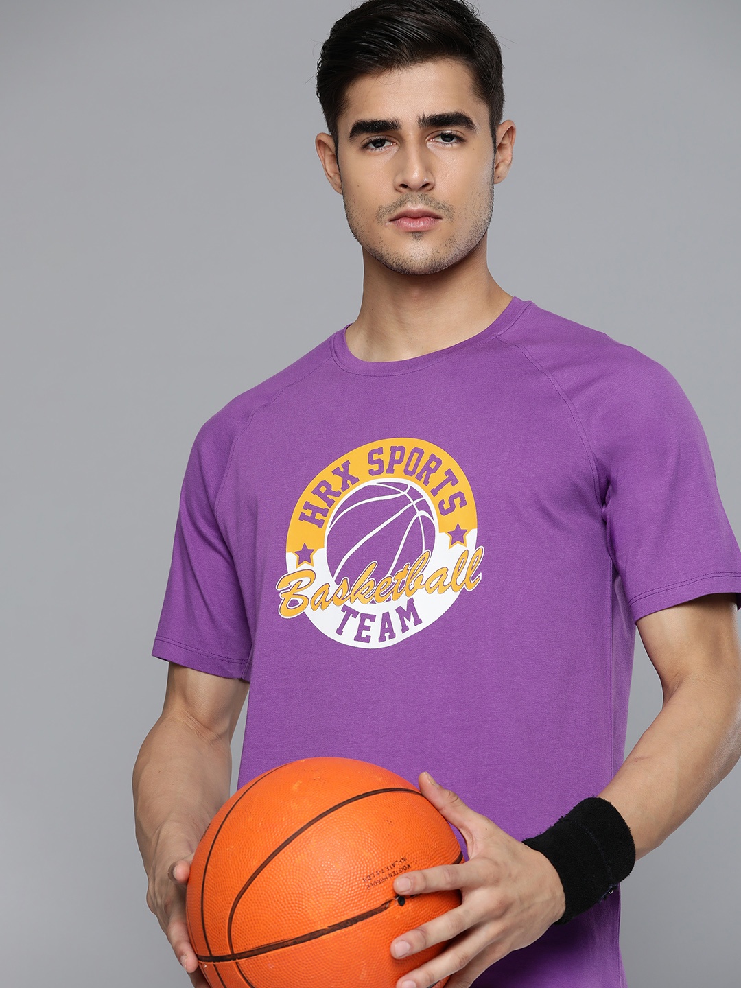 

HRX By Hrithik Roshan Basketball Men Amaranth Purple Bio-Wash Typography Tshirt