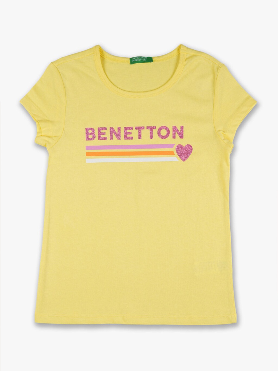 

United Colors of Benetton Girls Yellow Cap Sleeves Cotton T-shirt
