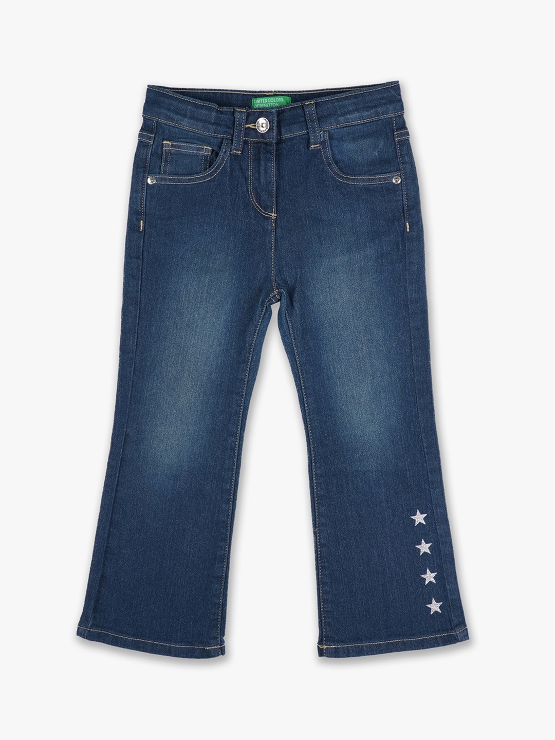 

United Colors of Benetton Girls Navy Blue Flared Light Fade Jeans