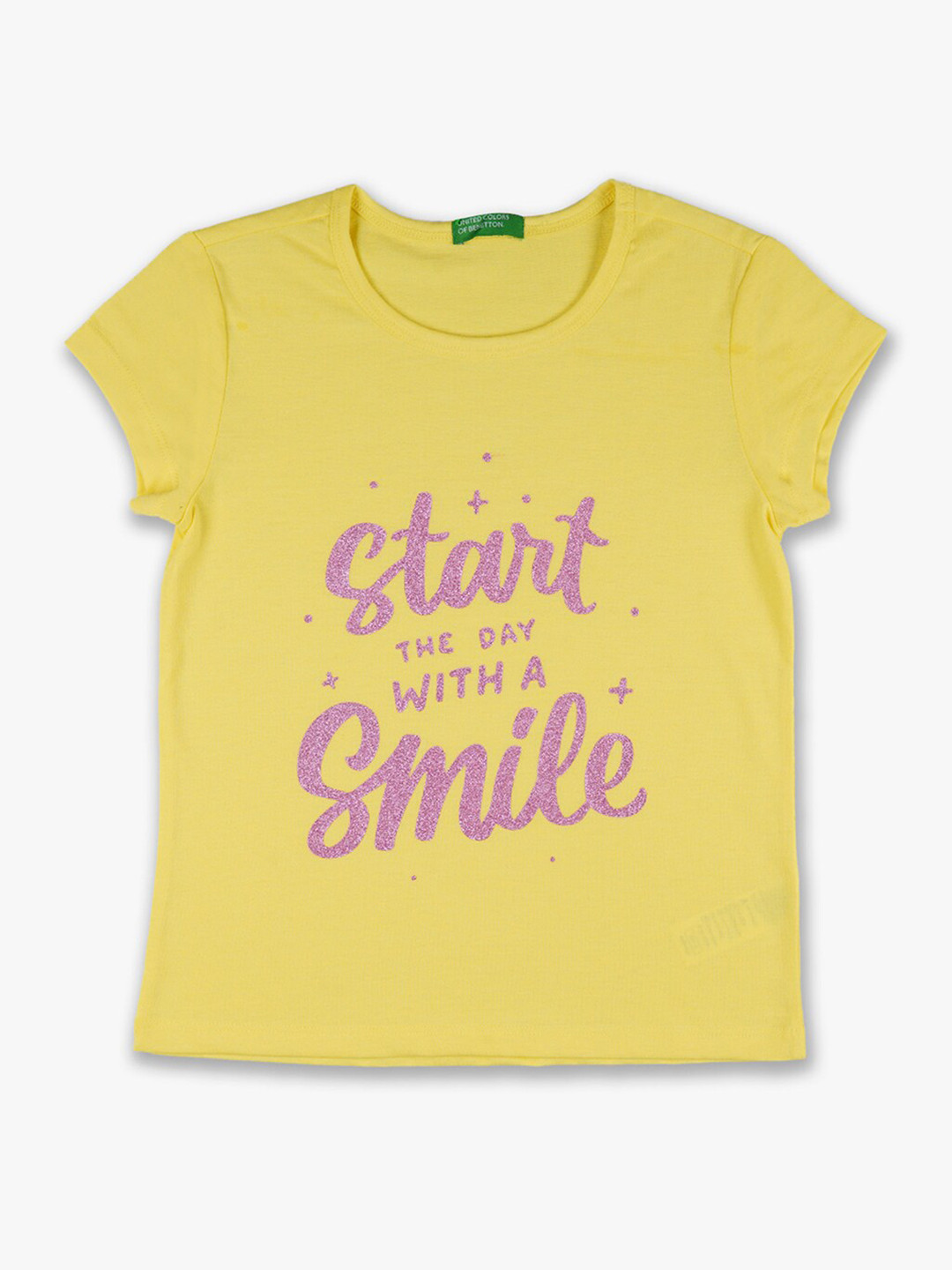 

United Colors of Benetton Girls Yellow & Lavender Typography Printed T-shirt